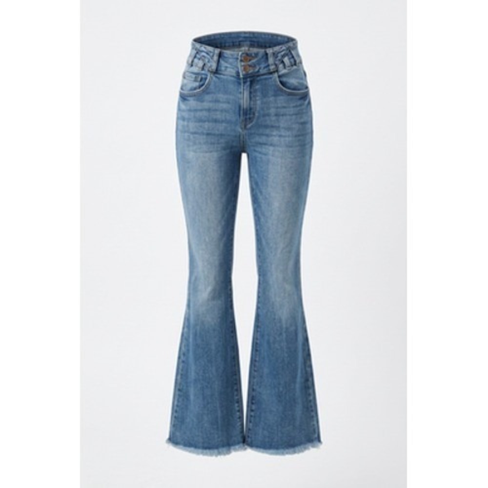 KanCan Jeans Womens 25 Blue High Rise Flare Raw Hem Stretch Denim VBK2056L